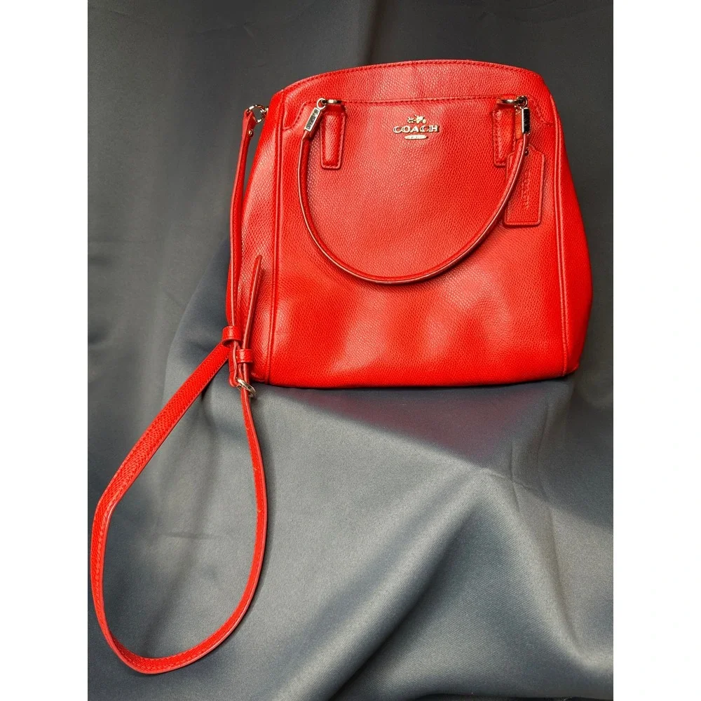 Coach Red Crossgrain Leather Satchel Crossbody Bag Gold Hardware F34607